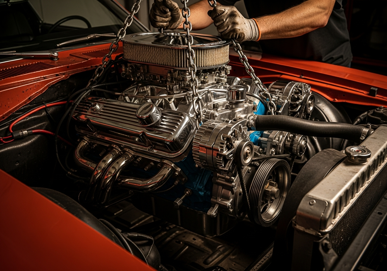 V8 Motor Einbau in klassisches US Car